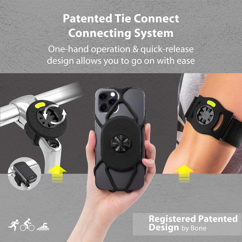 BONE COLLECTION BONE Run + Bike Tie Connect Kit 1, 2-in-1 Running & Bike Phone Holder, Detachable & Rotatable 360° Sport Armband & Phone Mount Compatible with Most Smartphones (Stem/Armband 2-in-1 Connection Kit) - Image 2